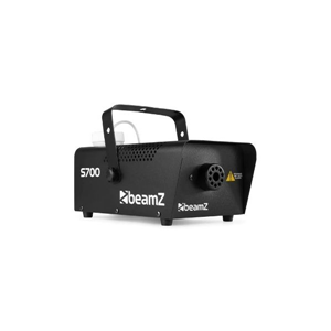 Zwarte BeamZ S700 rookmachine met draagbeugel en voorzijde met rookuitlaat, geschikt voor feestjes en evenementen.