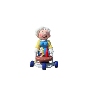 Opblaasbare Sarah pop van 50 jaar met dienblad en accessoires, vooraanzicht tegen witte achtergrond.